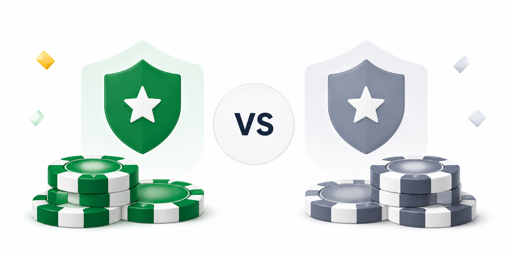 Green and gray casino shields with chips